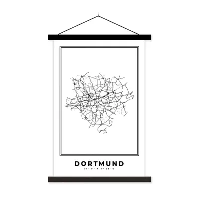 Produktbild von MuchoWow® Textilposter Stadtplan - Deutschland - Schwarz und weiß - Dortmund - Karte 40x60 cm mit schwarzem Rahmen - Wanddekorationen