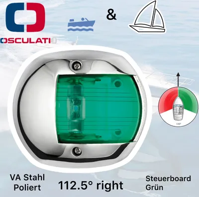 Produktbild von Osculati Marine Boot VA Edelstahl Compact 12 Led  Navigationslicht Positionslicht Steuerboard 112,5° Grün