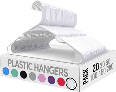 Produktbild von 20er Pack Schmale, Platzsparende Kleiderbügel mit Rutschfesten Schulterrillen für T-Shirts und Blusen – HANGY Weiß