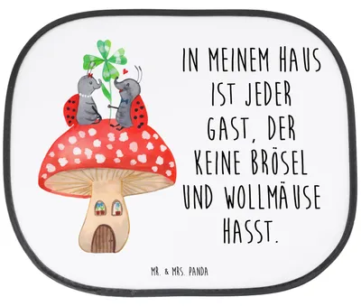 Produktbild von Mr. & Mrs. Panda Sonnenschutz Auto Marienkäfer Fliegenpilz - Weiß - Geschenk, Fleigenpilzhaus, Zuhause, Wohnung, Haus, Sonnenblende, Hitzeschutz, Lustige Sprüche, Pkw