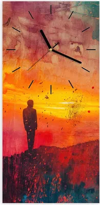 Produktbild von Wanduhr aus Glas mit Motiv Abstrakte Sonnenaufgang- 30 x 60 cm - inkl. Aufhängesystem