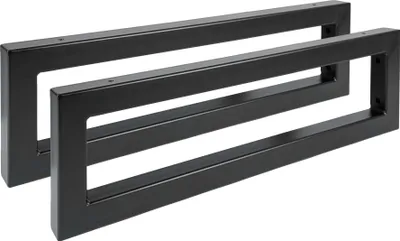 Two black rectangular shelf brackets are shown against a white background.