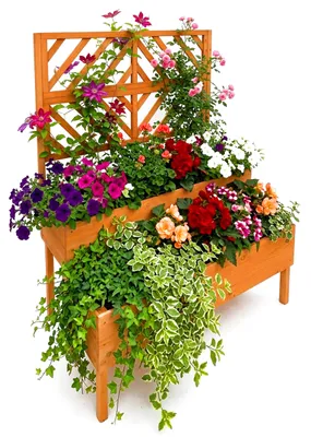 Image de Jardinière avec treillis Relaxdays, H x l x P : 135 x 109 x 62 cm, en bois, avec 2 bacs à fleurs et un brise-vue, jardinière surélevée, orange