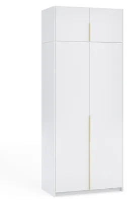 Produktbild von Garderobenschrank BENTON mit Aufsatz, Kleiderschrank 100 cm, Schlafzimmerschrank mit zusätzlichem Stauraum, Hoher Drehtürenschrank Weiß