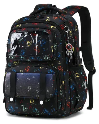 Immagine prodotto di Zaino per ragazzi, ergonomico, adatto a partire dalla quinta elementare, colore nero, idrorepellente, design a tema gaming