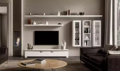 Produktbild von Wohnzimmer Lowboard Wohnwand Holz Schrank Design Weiß Modern Set 6tlg.