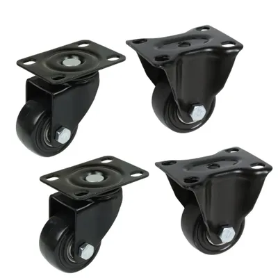 Produktbild von Set mit Möbelrollen Ø 40 mm, drehbar, ohne Bremse, gummierte Räder, schwarz