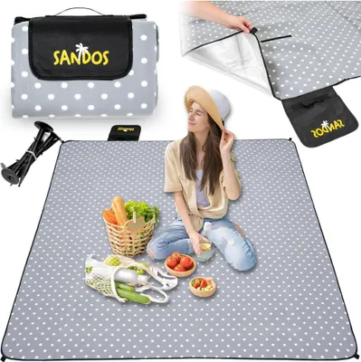 Obrázek produktu pro Pikniková deka, plážová podložka, izolační, 200 x 200 cm, s kotvami, voděodolná, puntíkovaná, velká