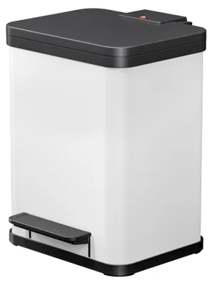 Produktbild von Hailo Öko duo Plus M Tret-Mülltrenner - freistehender 2 x 9 Liter Doppelmülleimer aus Stahlblech - Mülltrennsystem mit soft close Deckel - 2-fach Abfalltrenner für die Küche - Weiß