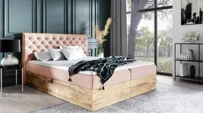 Produktbild von Boxspringbett Schlafzimmerbett DIONA 180x200cm Stoff Rose inkl. Bettkasten