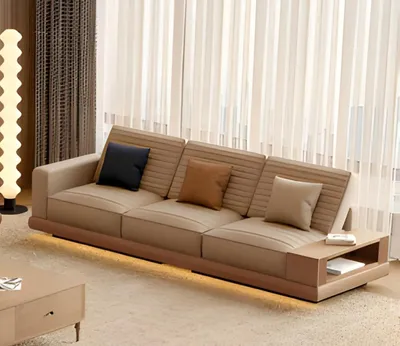Produktbild von Beige Sofa 3-Sitzer Modern Holz Couchtisch Wohnzimmer Set 2tlg.