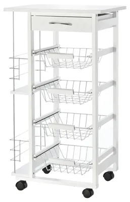 Productafbeelding van HOMCOM Keukenwagen, serveerwagen met 5 niveaus, lade, keukenrek met wielen, wit