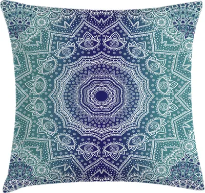 Produktbild von ABAKUHAUS Marine und Teal Kissenbezug, Kosmische Symmetrie Kreis Ethnische Ombre Kunst Inspiriertes Muster, 45 x 45 cm, Dark Blue Teal