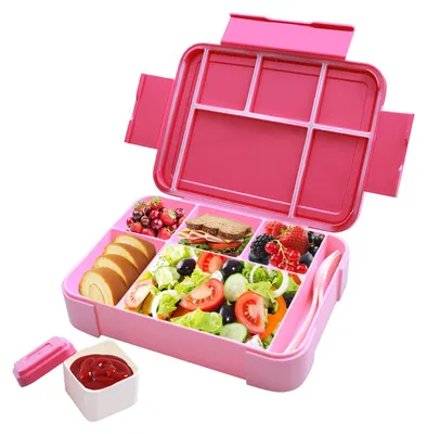Produktbild von Brotdose Kinder mit F?chern, Kinder Bento Box Lunchbox, mit 6 Unterteilung, Jausenbox fš¹r Erwachsene, M?dchen, Jungen Rose