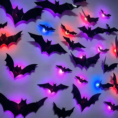 Produktbild von Fledermaus-Dekoration für Halloween – Set mit 24 Stück – Mit LED – Fensterdekoration – Für Innen- und Außenbereich