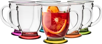 Zdjęcie produktu dla Szklanki z uchem Kubas GLASMARK zestaw 6szt kubki kawę Malowane dno 400ml