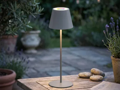 Produktbild von FHL Cosenza LED Akku-Outdoorleuchte USB 1,68W RGBW steuerbar dimmbar sandgrau IP44 850212