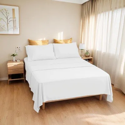 Immagine prodotto di Set di lenzuola in microfibra Unyqoos® da 4 pezzi per letto 150 x 190/200 cm: lenzuolo, lenzuolo con angoli elasticizzati e 2 federe per un comfort ottimale durante il sonno