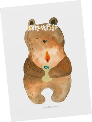 Produktbild von Mr. & Mrs. Panda Postkarte Bär Kommunion - Weiß - Geschenk, Katholisch, Postkarten, Taufkerze, Gottes Segen, Ansichtskarten, Teddy, Fotokarte, Grußkarte, bildkarte