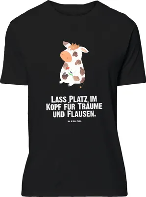 Produktbild von Mr. & Mrs. Panda Größe L T-Shirt Kuh - Schwarz - Geschenk, Kühe, Bauernhof, Hof, Motivtion, Shirt, Träume, mit Spruch, Tshirt