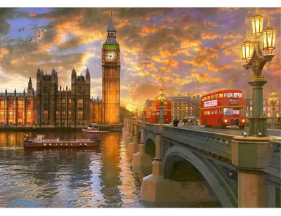 Productafbeelding van Diamond Painting Set: Zonsondergang in Westminster, 5D, DIY knutselset, 40x30 cm
