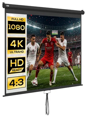 Produktbild von 100-Zoll-Projektionsleinwand, verstellbar, mit Decken- und Wandhalterung, 4:3-Format, 203 x 152 cm, Schwarzwei?