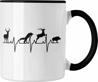 Produktbild von Trendation - Jäger Geschenke für Männer Tasse Geschenkidee Herzschlag Reh Wildschwein Hund (Schwarz)