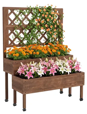 Obrázek produktu pro Zvýšený záhon, přírodní smrkové dřevo, výška 91 cm x šířka 76 cm x hloubka 38 cm, čtyři odvodňovací otvory, výška mřížky 91 cm, prostorově úsporný design
