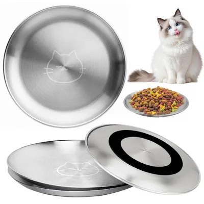 Immagine prodotto di Set di 4 ciotole per gatti, diametro 17 cm, in acciaio inossidabile, basse, antiscivolo, adatte a gatti e piccoli cani