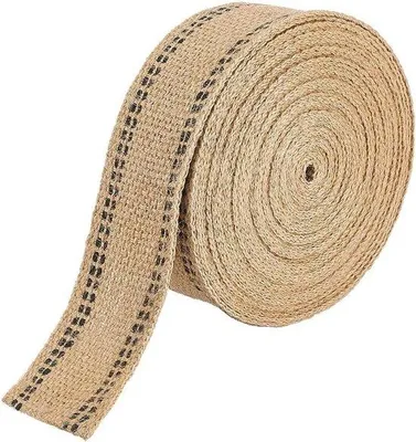 Produktbild von Jute Webbing Rollenband Dekoratives Band - DIY Verzierung - Mit Schwarzen Streifen - 10 Meter - Beige
