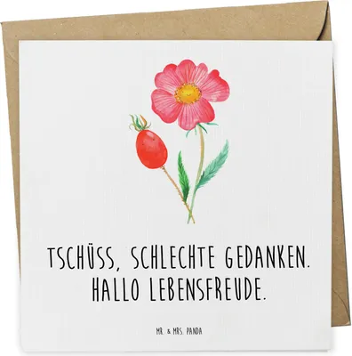 Produktbild von Mr. & Mrs. Panda Glückwunschkarte Blume Hagebutte - Weiß - Geschenk, Schlechte Gedanken, Lebensfreude, faltkarte, doppelkarte, Klappkarte, Grußkarte, anlasskarte, Garten