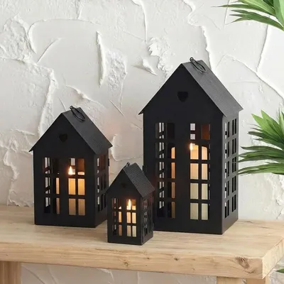 Obrázok produktu pre Kovová sada lamp, 3-dielna, výška 34 cm, 23,5 cm a 13,5 cm, vhodná do záhrady aj do interiéru