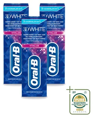 Produktbild von 3 x Oral-B 3D White Vitalize Whitening Tandpasta - 75 ml - Vorratspackung - 3 Stücke