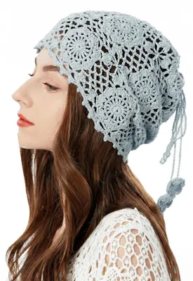 Produktbild von Strickmütze Damen Häkelmütze Slouch Beanie Einheitsgröße Pferdeschwanz Blau Baumwolle