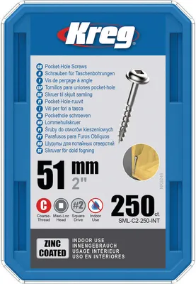 Produktbild von Kreg Pocket-Hole Schrauben 51 mm, Verzinkt, Maxi-Loc, Grobgewinde - 250Stk.