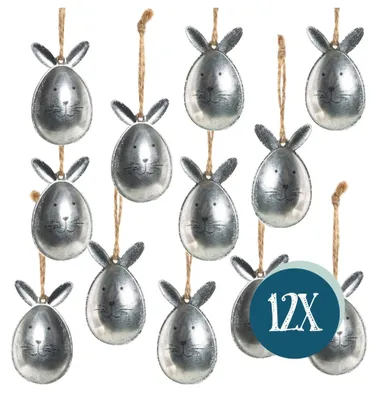 Produktbild von 12 vintage Osterhasen Anhänger silber 5 cm Osterstrauch Deko