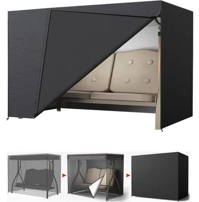Zdjęcie produktu dla Pokrowiec na huśtawkę ogrodową, dwuosobowa, wodoodporny, materiał Oxford 600D, kolor czarny, wymiary 215x125x170 cm