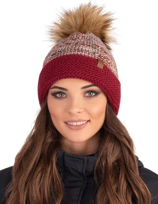 Image de Vivisence bonnet femme avec pompon hiver laine chaude épaisse 7024 , bordeaux, taille unique
