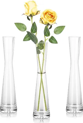 Produktbild von Blumenvasen Set von 3 Gläsernen Vasen - 24cm Hohe Bud Vase - Klarer Kristall - Dünne Einzelne Stiel Vase - Tischpräsentation - Große Blumenvasen - Wohnzimmer Hochzeitsdekoration