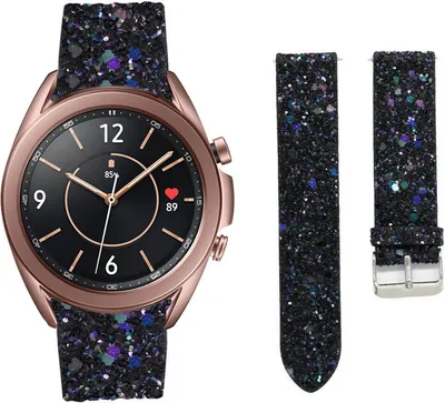 Produktbild von Strap-it Samsung Galaxy Watch 3 41mm Leder Glitzerarmband (Schwarz)