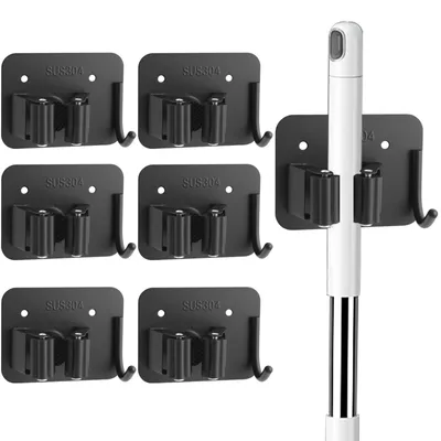 Immagine prodotto di Porta-scope da parete, set di 6 supporti per utensili, supporto a parete in acciaio inossidabile per attrezzi da giardino