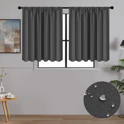 Productafbeelding van Unyqoos® Thermische verduisteringsgordijnen, bistro-gordijnen met ophanglus, set van 2, antraciet, 260 x 140 cm (hoogte x breedte)