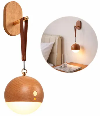 Produktbild von LED Wandleuchte aus Holz, kabellose Nachtlicht-Lampe mit Sprachsteuerung, 3 Helligkeitsstufen, 3000K Warmweiß, 1000mAh