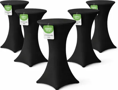 Produktbild von Stehtischhusse für Bistrotisch mit 4 Fußlaschen elastisch Stretch   Ø 80-85x110-120 cm Schwarz (5 Stück)
