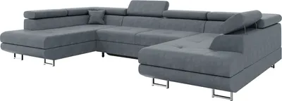 Produktbild von MEBLINI Schlafcouch mit Bettkasten - Ecksofa mit Schlaffunktion - Sofa mit Relaxfunktion und Kopfstützen - Couch U-Form - Eckcouch - Wohnlandschaft - CARL - 338x203x55cm - Grau Samt