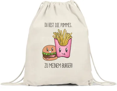 Produktbild von Pommes Zu Meinem Burger Turnbeutel Gymsack Valentinstag Freundin Freund Süß Geschenkidee Paar Liebe Couple Jahrestag