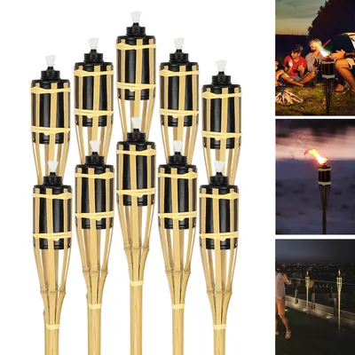 Produktbild von Jopassy Gartenfackeln Set 20x Lampen Fackeloel Docht 90cm Bambus Ölfackeln für draußen Lampenöl für fackeln Flammen Feuer Party Deko
