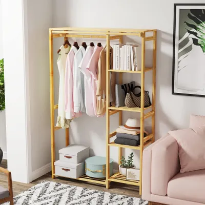 Image de Porte-vêtements en bambou avec 6 étagères