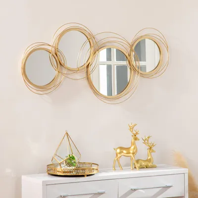Produktbild von Sweiko Spiegel-Set für Wanddekoration, Wandschmuck mit 4 runden Spiegeln, Wandspiegel, Flurspiegel,107 x 4 x 56 cm