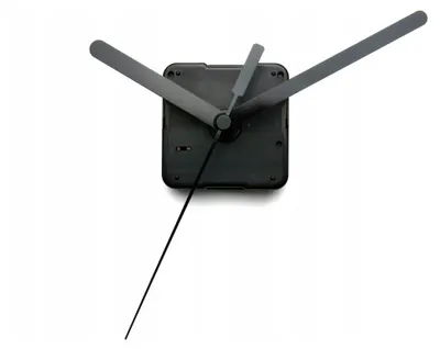 A close-up shot of a black clock mechanism with three gray hands against a white background.